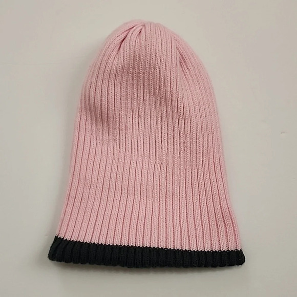 2-Tone Womens Pink & Cream & Grey Beanie Fold Hat - Picture 4 of 10